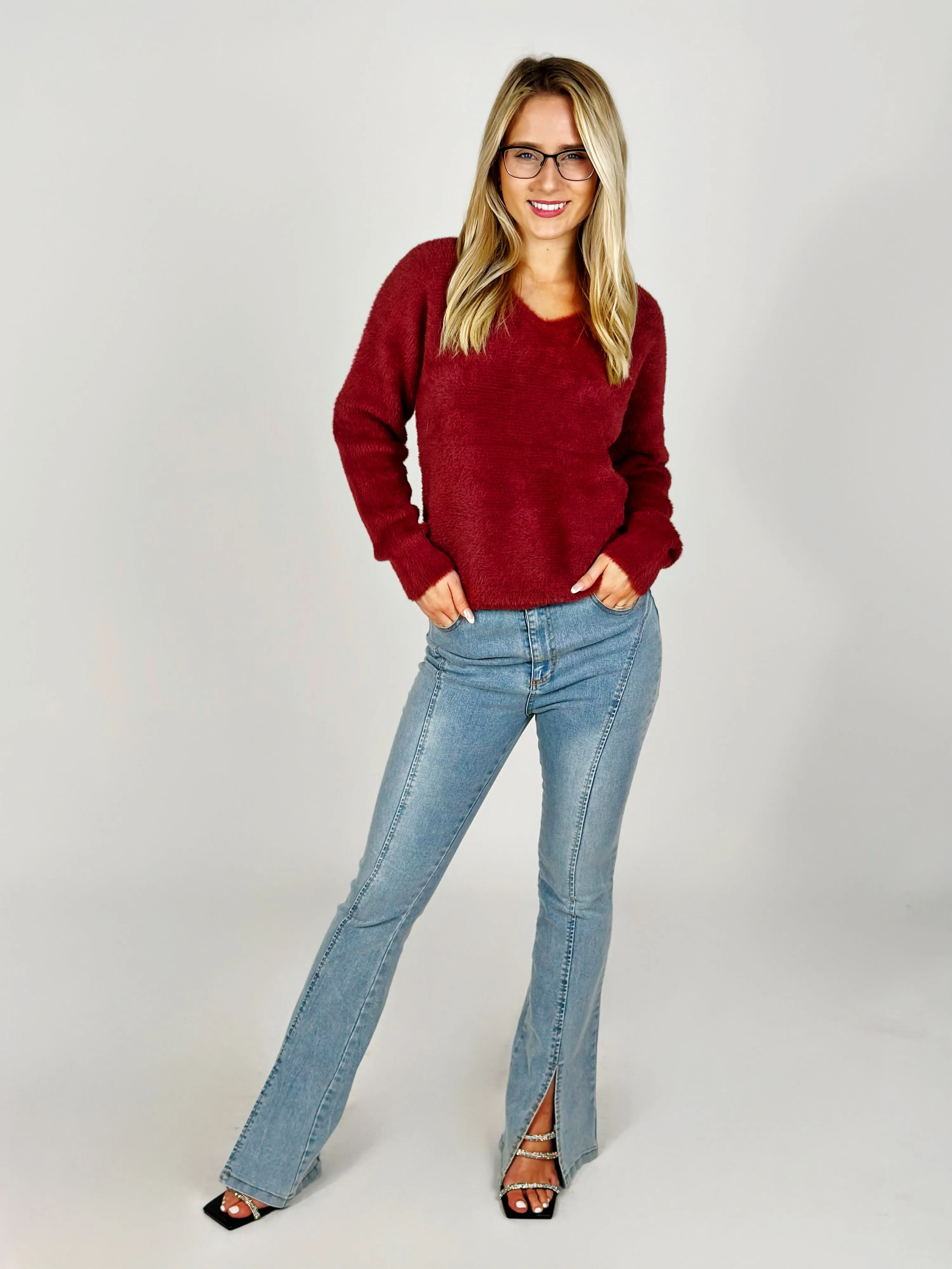 Burgundy V Neck Sweater