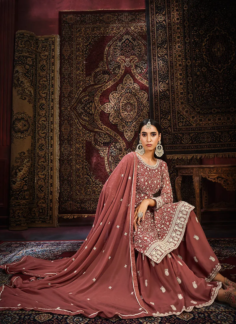Burnt Red Sequence Embroidery Traditional Gharara Suit