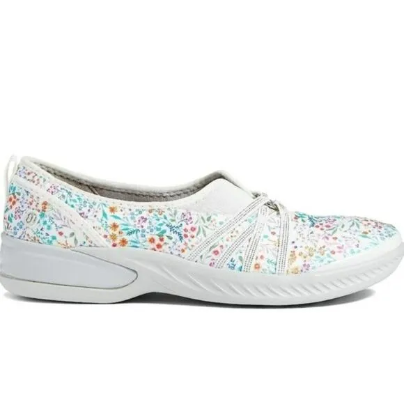 BZees Niche Washable Slip-on Flats White Floral