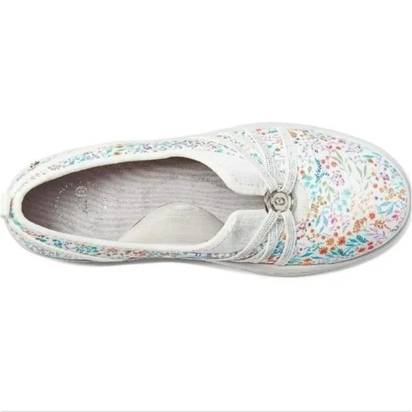 BZees Niche Washable Slip-on Flats White Floral