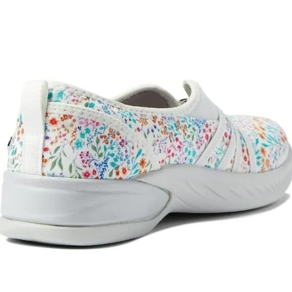 BZees Niche Washable Slip-on Flats White Floral