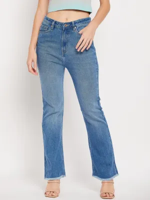 Camla Barcelona Blue High Rise Boot Cut Raw Hem Jeans