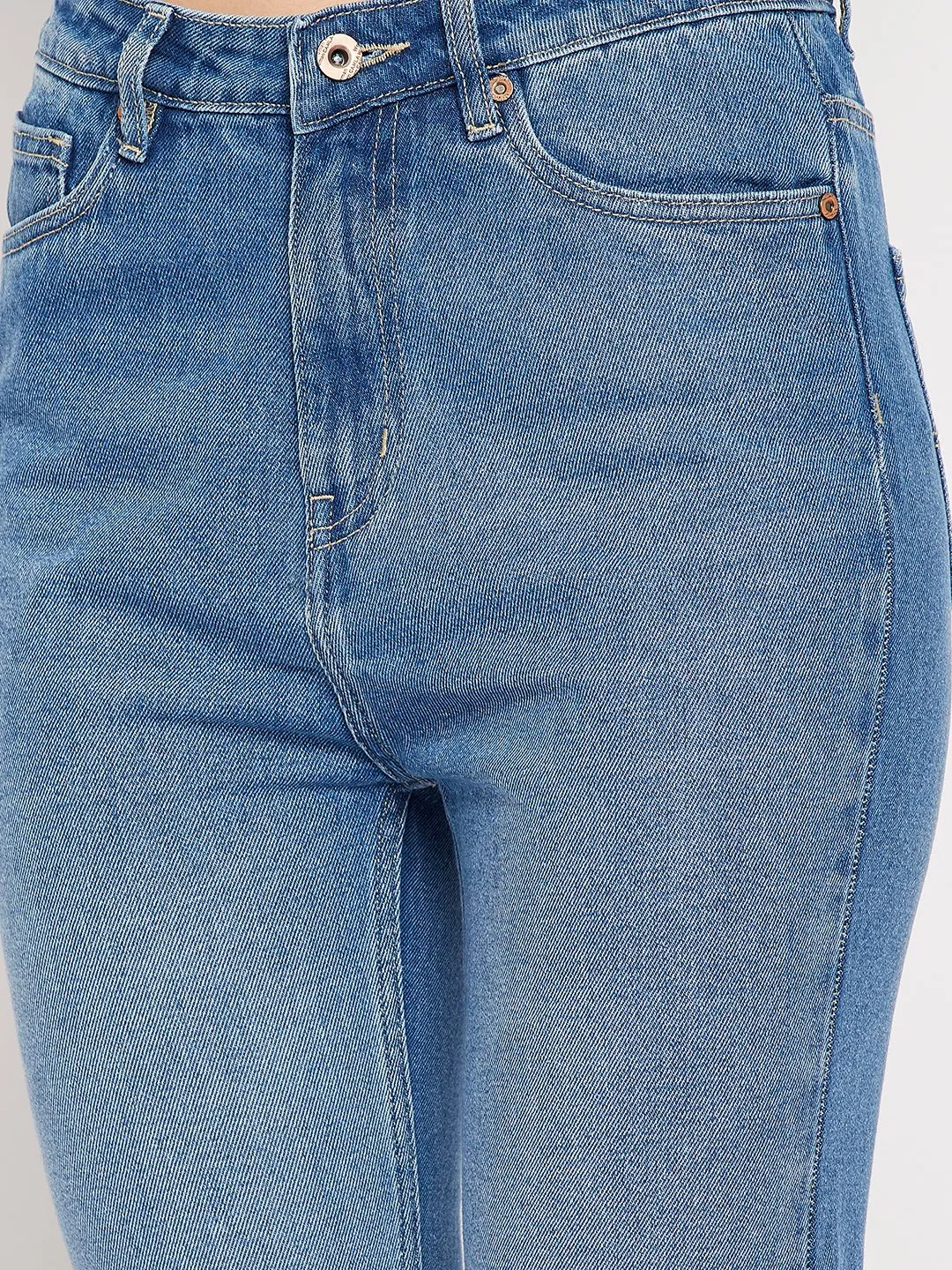 Camla Barcelona Blue High Rise Boot Cut Raw Hem Jeans