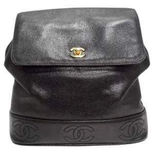 Chanel 1997 Black CC Leather Backpack
