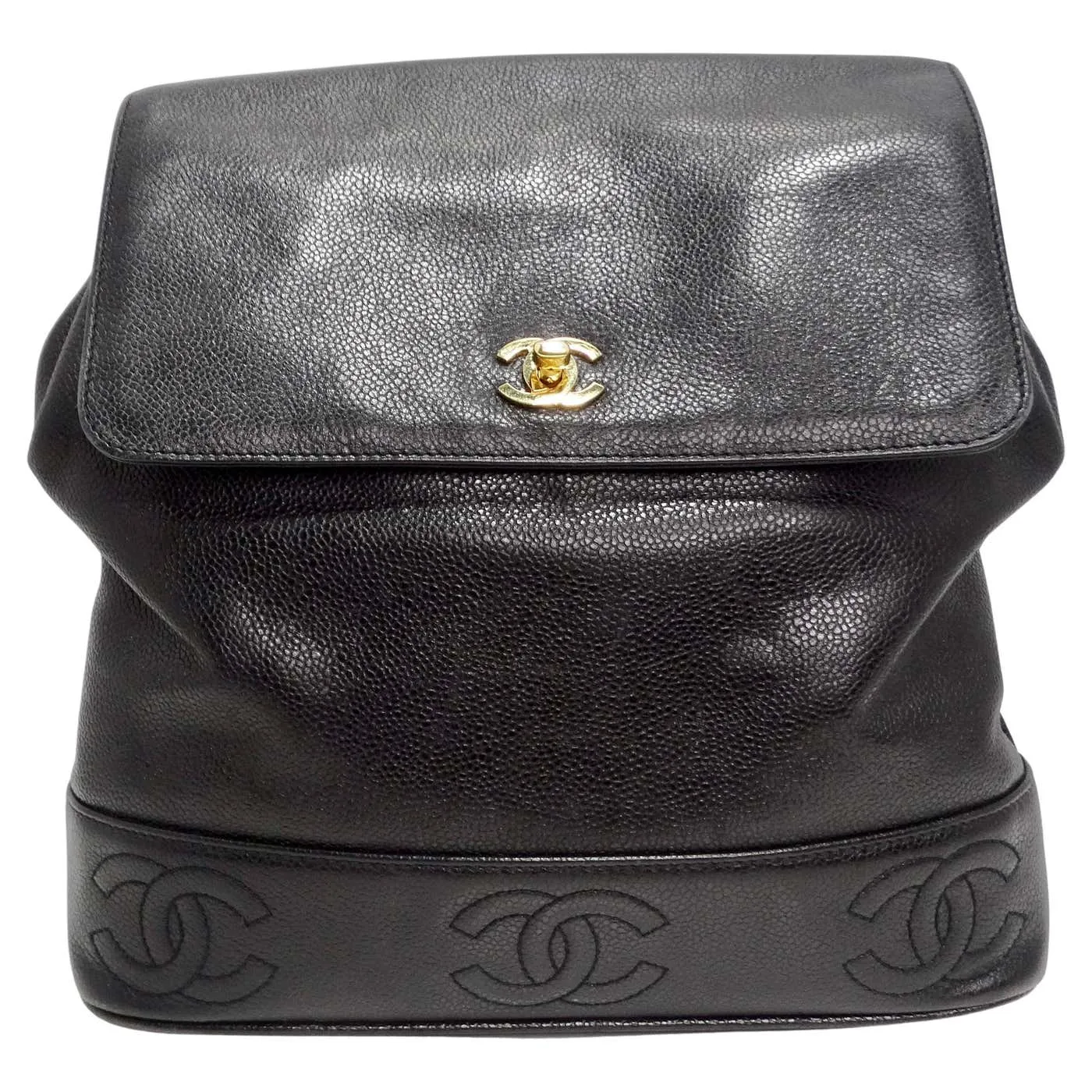 Chanel 1997 Black CC Leather Backpack