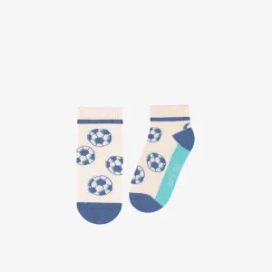 Chaussettes courtes crème et bleu à motifs, enfant  || Cream and blue short socks with patterns, child