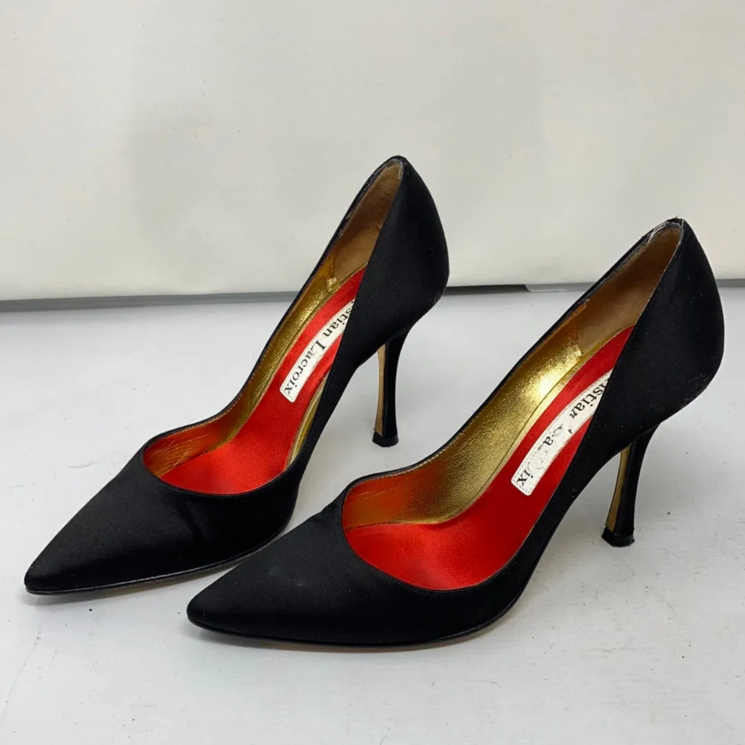 Christin Lacroix Black Satin Pointed Heel
