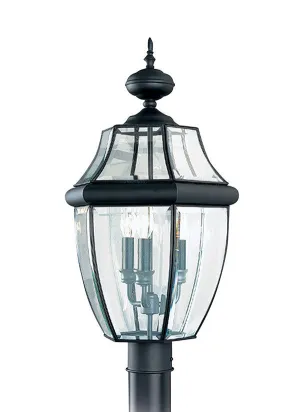 Curved Beveled Black 3 Light Outdoor Post