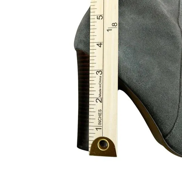 Cynthia Rowley DLuxe Tall Boots Gray Suede Womens SZ 7.5 Stacked Heel Y2K 90’s