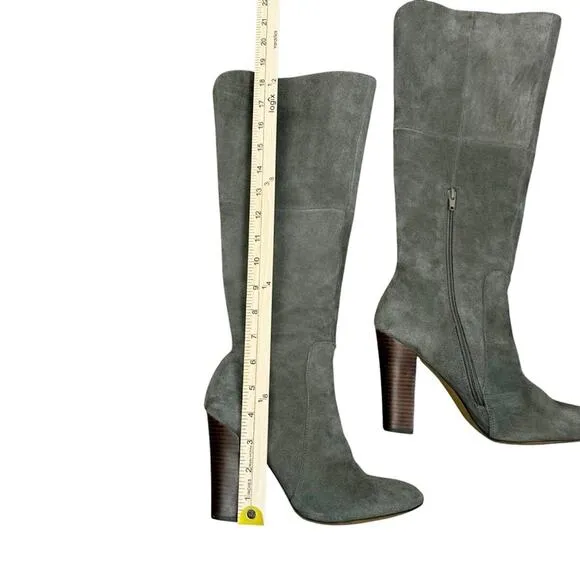 Cynthia Rowley DLuxe Tall Boots Gray Suede Womens SZ 7.5 Stacked Heel Y2K 90’s