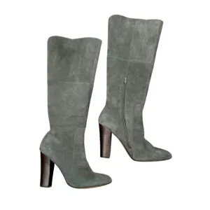 Cynthia Rowley DLuxe Tall Boots Gray Suede Womens SZ 7.5 Stacked Heel Y2K 90’s