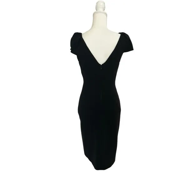 Diane Von Furstenberg Cap Sleeve Helen Midi V Neck Back Black Dress Size 6 Small