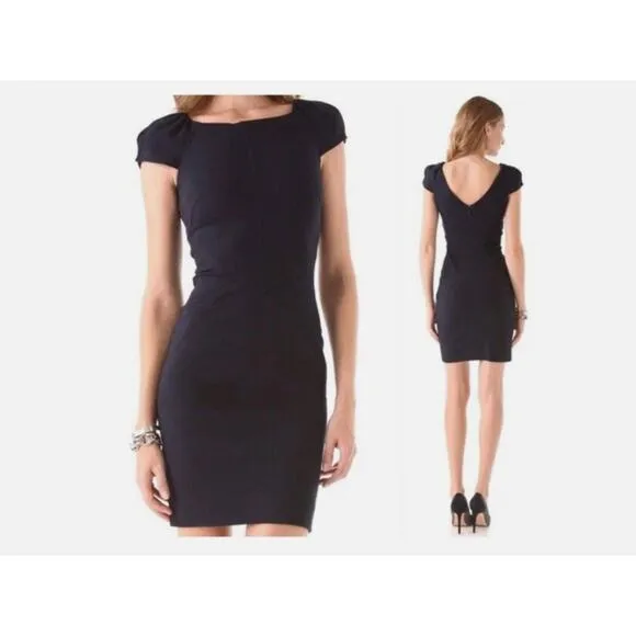 Diane Von Furstenberg Cap Sleeve Helen Midi V Neck Back Black Dress Size 6 Small