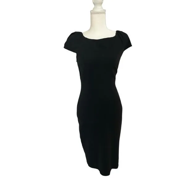 Diane Von Furstenberg Cap Sleeve Helen Midi V Neck Back Black Dress Size 6 Small