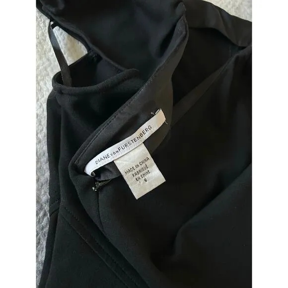 Diane Von Furstenberg Cap Sleeve Helen Midi V Neck Back Black Dress Size 6 Small