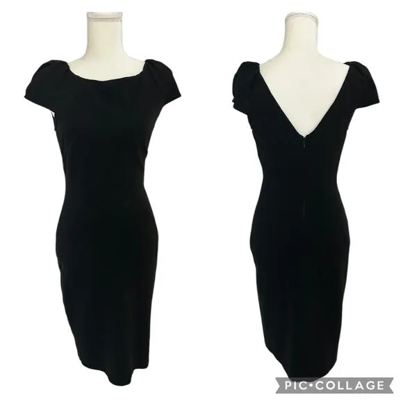 Diane Von Furstenberg Cap Sleeve Helen Midi V Neck Back Black Dress Size 6 Small