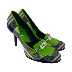 Dior Green Plaid Logo Heels