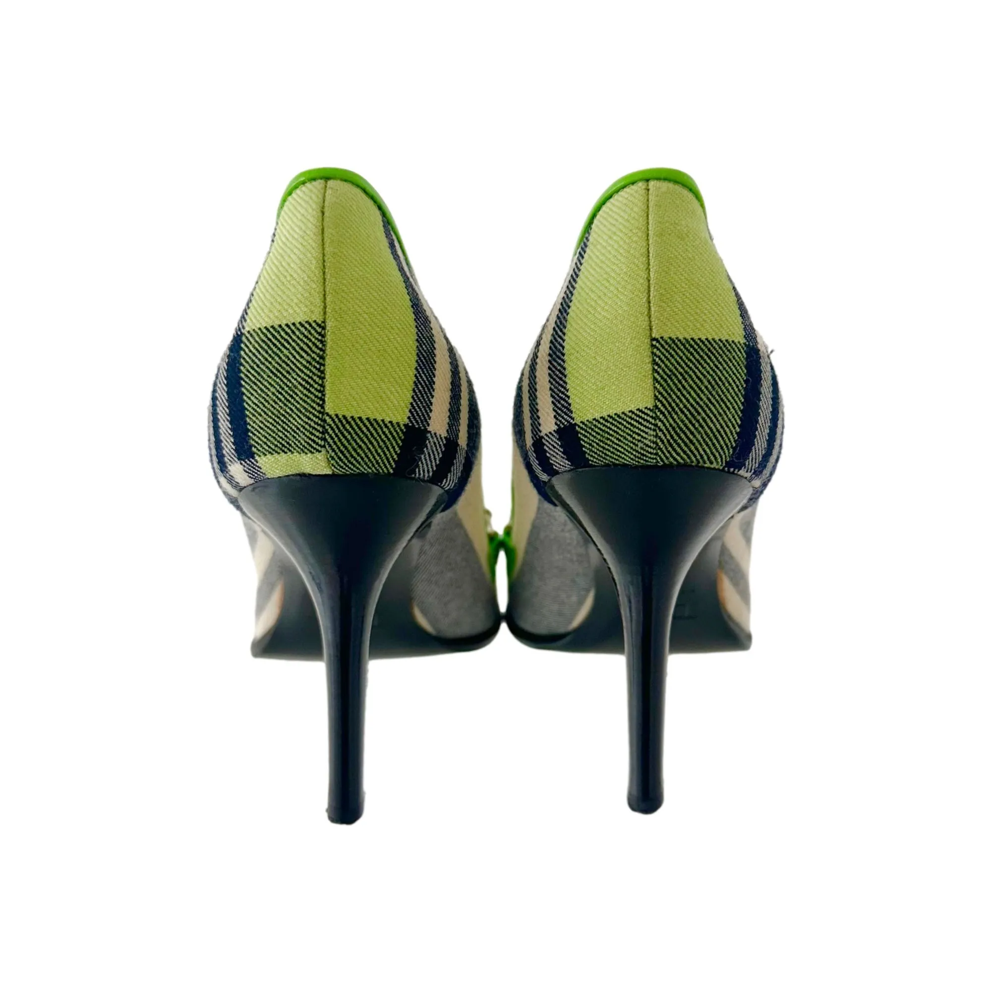 Dior Green Plaid Logo Heels