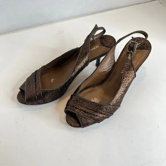 Donald J Pliner Size 8.5 Brown Cracked Metallic Kitten Heels