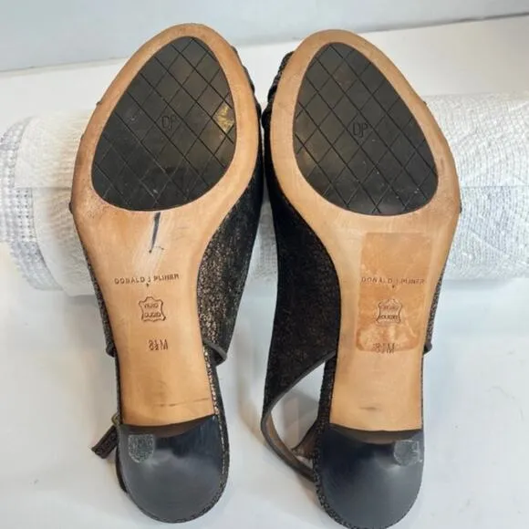 Donald J Pliner Size 8.5 Brown Cracked Metallic Kitten Heels