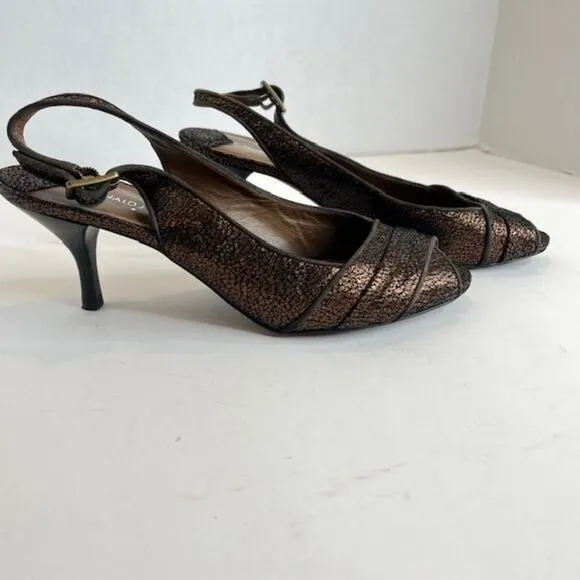 Donald J Pliner Size 8.5 Brown Cracked Metallic Kitten Heels