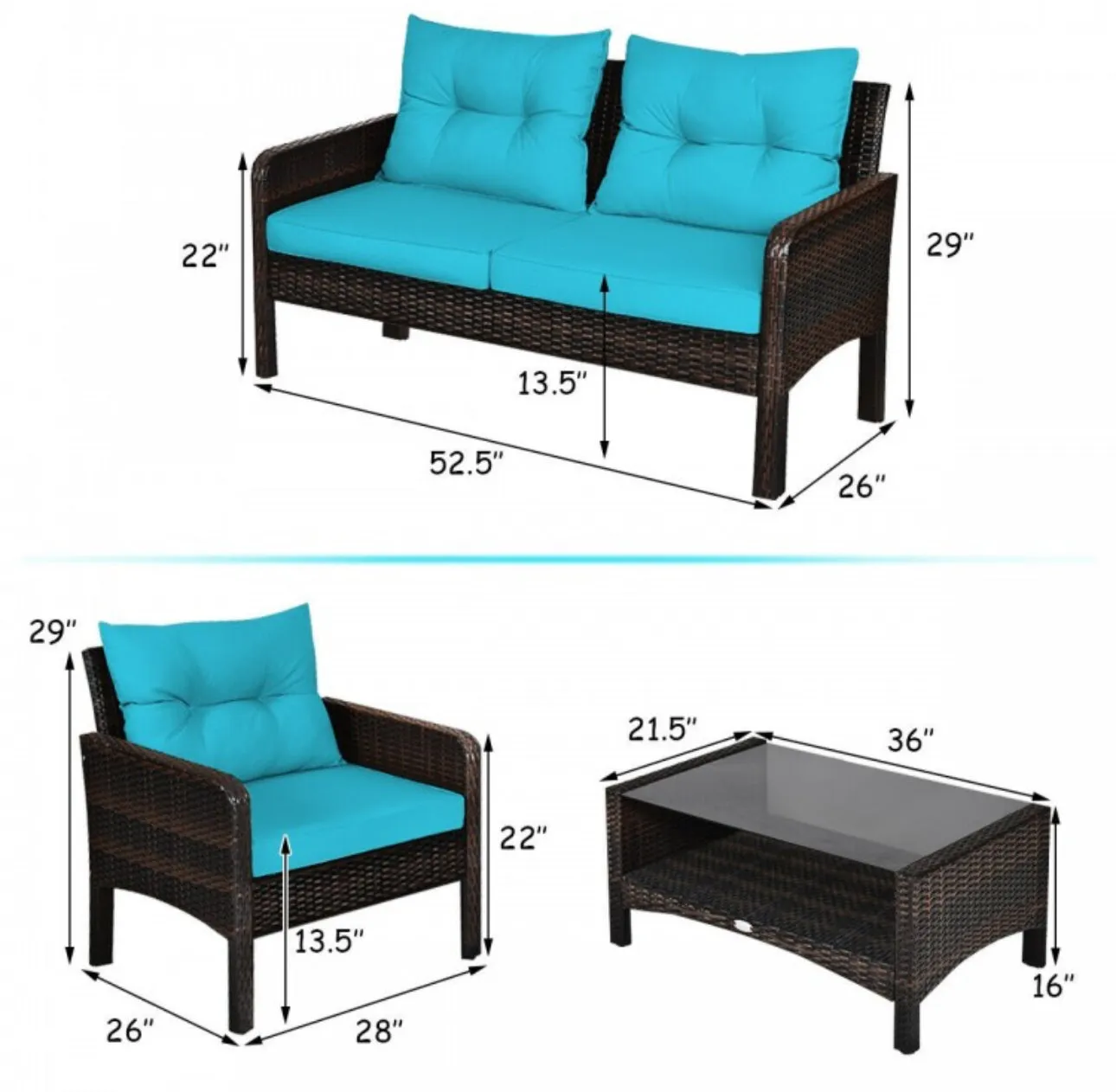 Elegant 4-Piece Patio Conversation Set Outdoor Rattan Wicker Furniture With Comfy Cushions | Easy Assembly | Heavy Duty