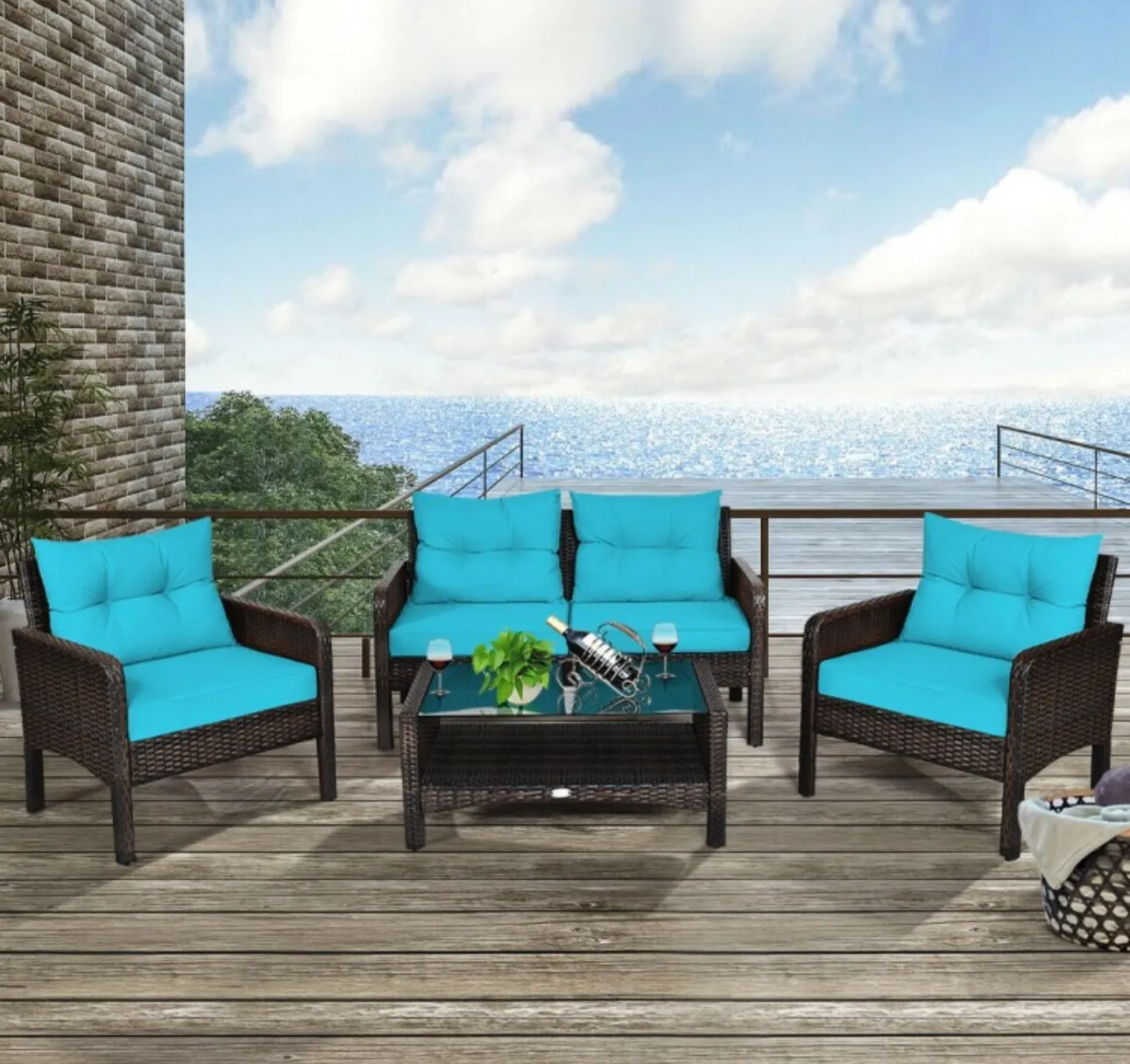 Elegant 4-Piece Patio Conversation Set Outdoor Rattan Wicker Furniture With Comfy Cushions | Easy Assembly | Heavy Duty