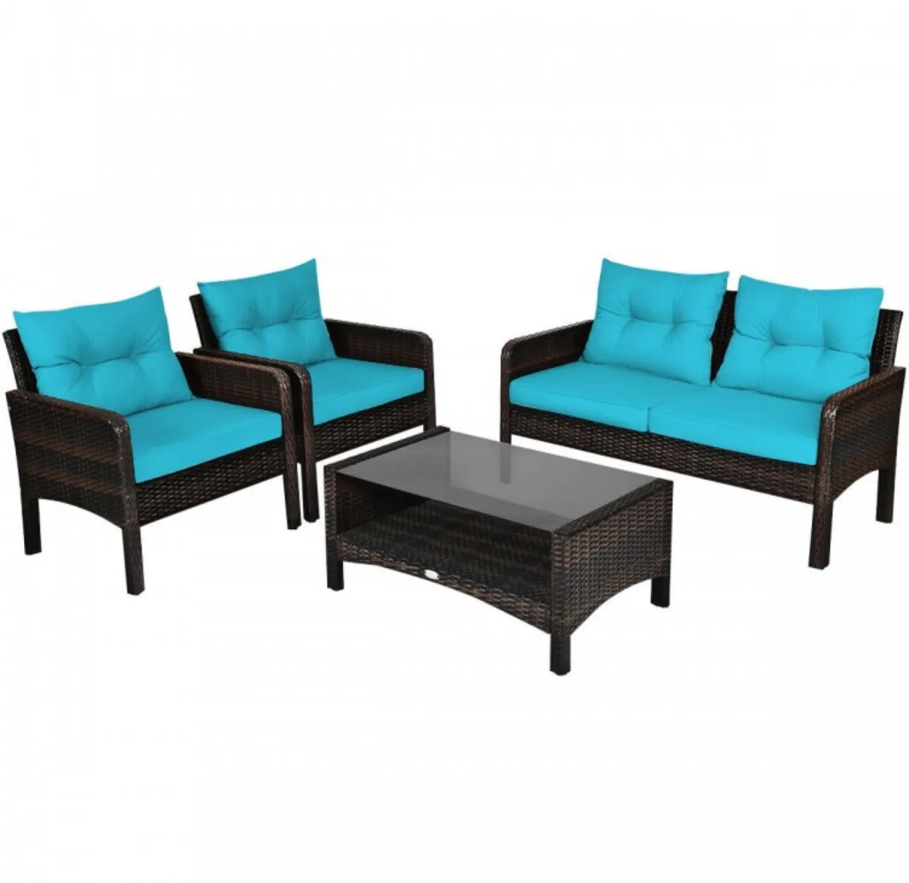 Elegant 4-Piece Patio Conversation Set Outdoor Rattan Wicker Furniture With Comfy Cushions | Easy Assembly | Heavy Duty