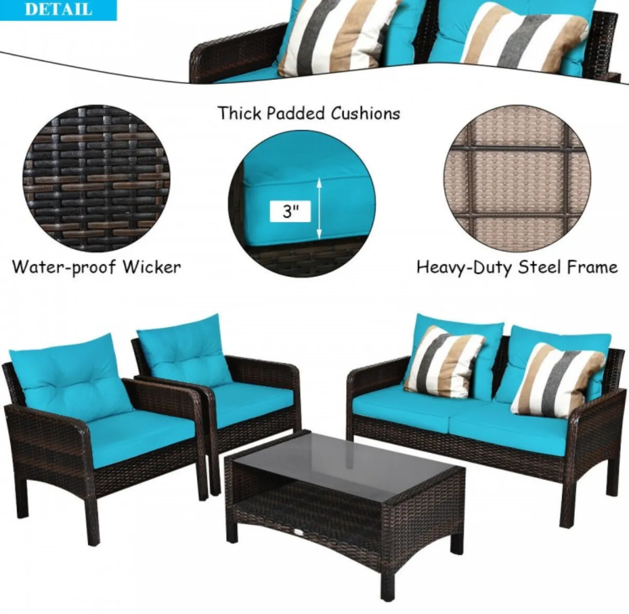 Elegant 4-Piece Patio Conversation Set Outdoor Rattan Wicker Furniture With Comfy Cushions | Easy Assembly | Heavy Duty