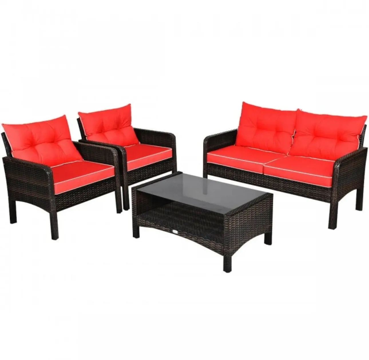 Elegant 4-Piece Patio Conversation Set Outdoor Rattan Wicker Furniture With Comfy Cushions | Easy Assembly | Heavy Duty