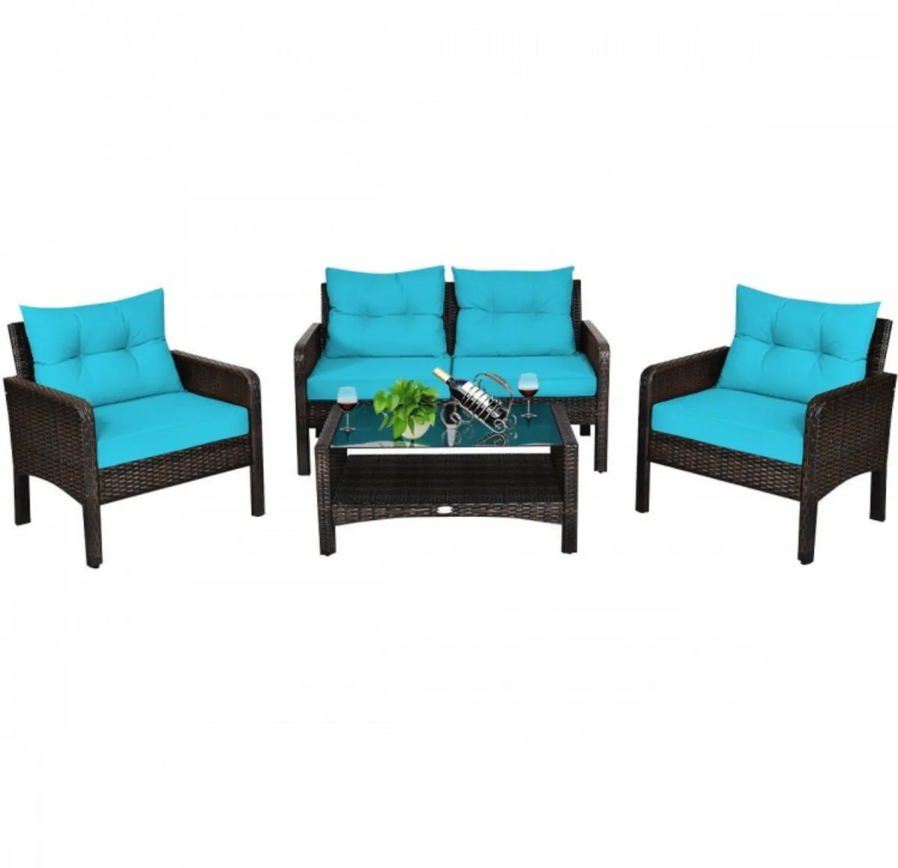 Elegant 4-Piece Patio Conversation Set Outdoor Rattan Wicker Furniture With Comfy Cushions | Easy Assembly | Heavy Duty