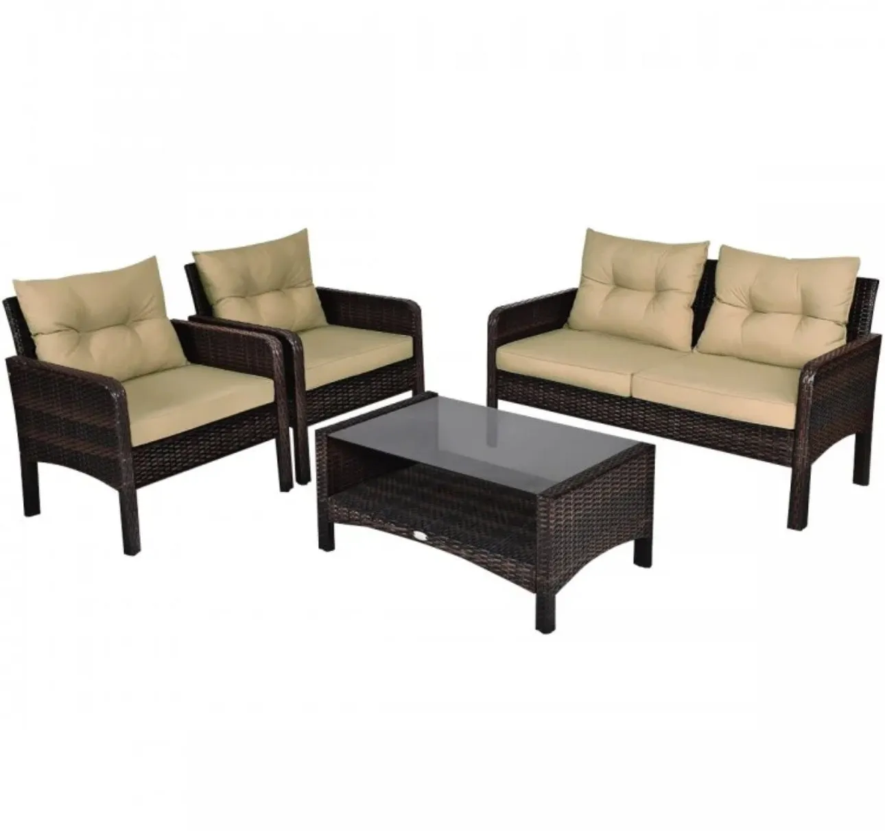Elegant 4-Piece Patio Conversation Set Outdoor Rattan Wicker Furniture With Comfy Cushions | Easy Assembly | Heavy Duty
