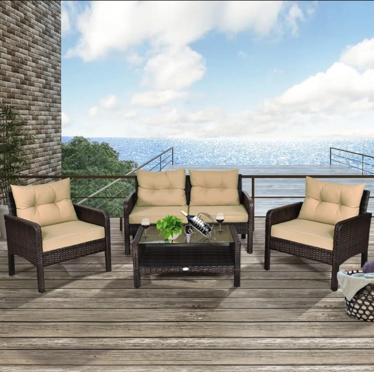 Elegant 4-Piece Patio Conversation Set Outdoor Rattan Wicker Furniture With Comfy Cushions | Easy Assembly | Heavy Duty