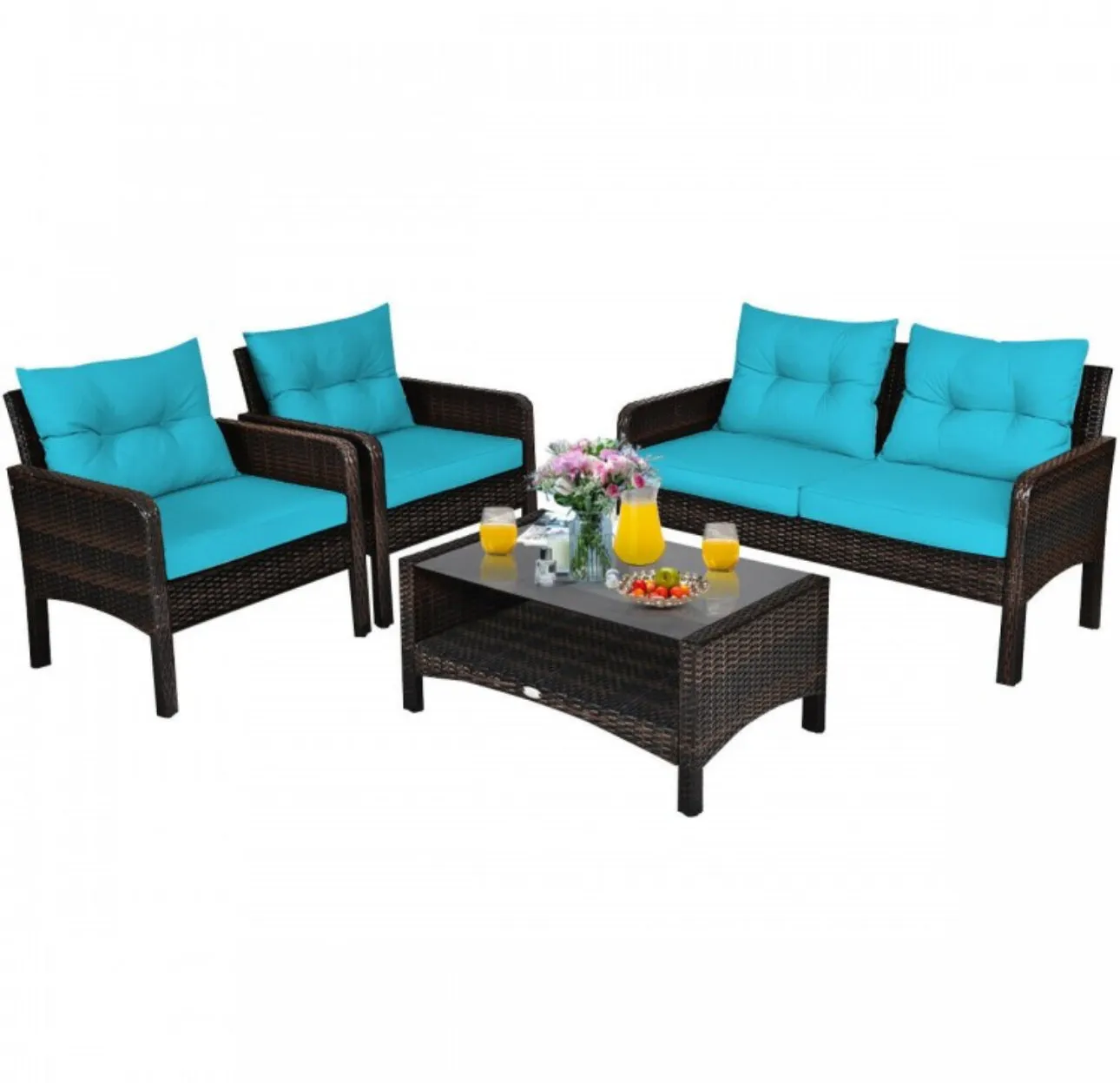 Elegant 4-Piece Patio Conversation Set Outdoor Rattan Wicker Furniture With Comfy Cushions | Easy Assembly | Heavy Duty