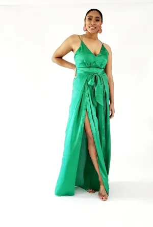 Emerald Satin Split Legged Jumpsuit