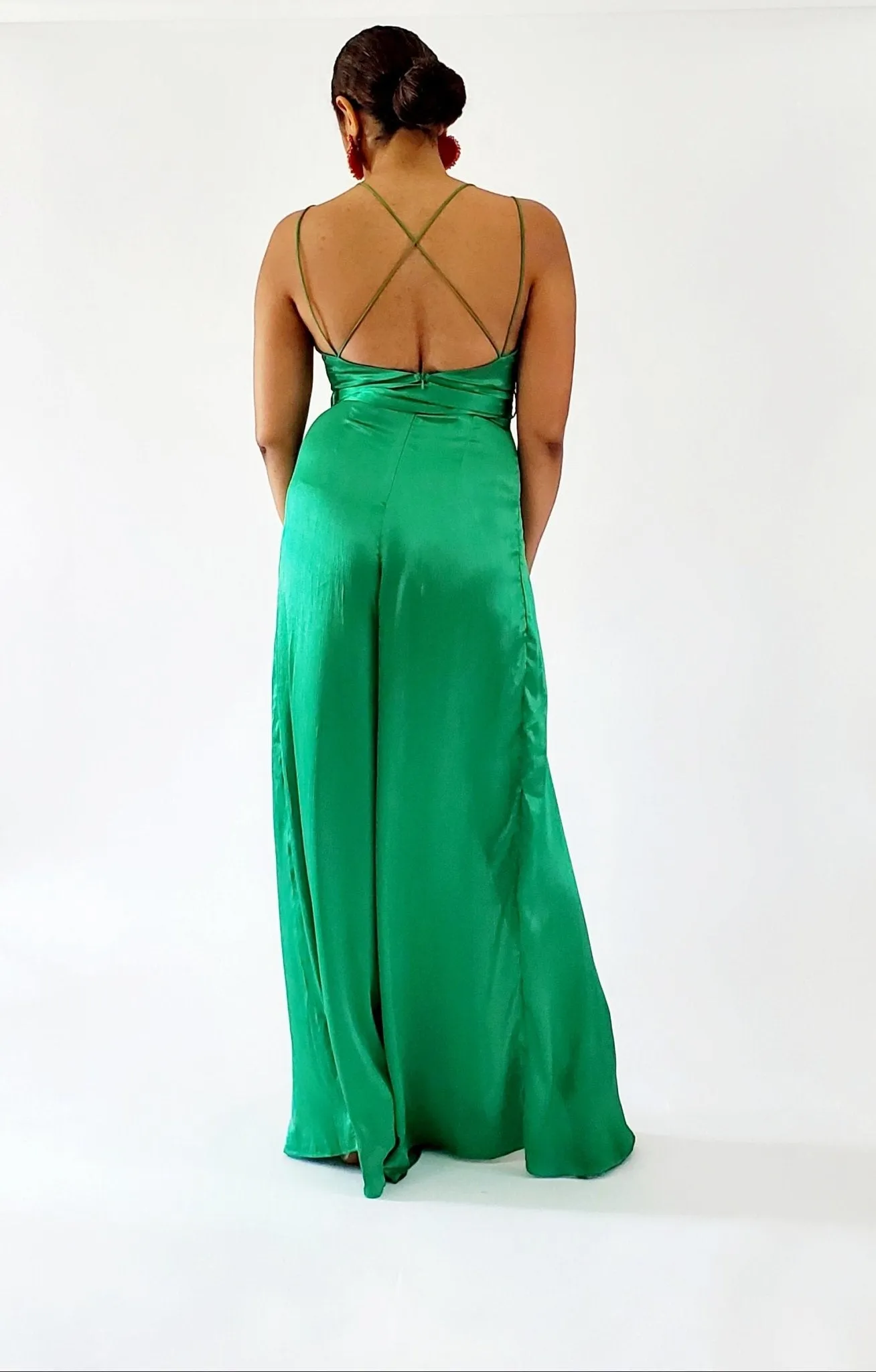 Emerald Satin Split Legged Jumpsuit