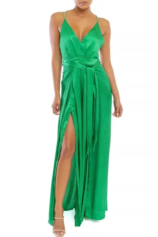 Emerald Satin Split Legged Jumpsuit
