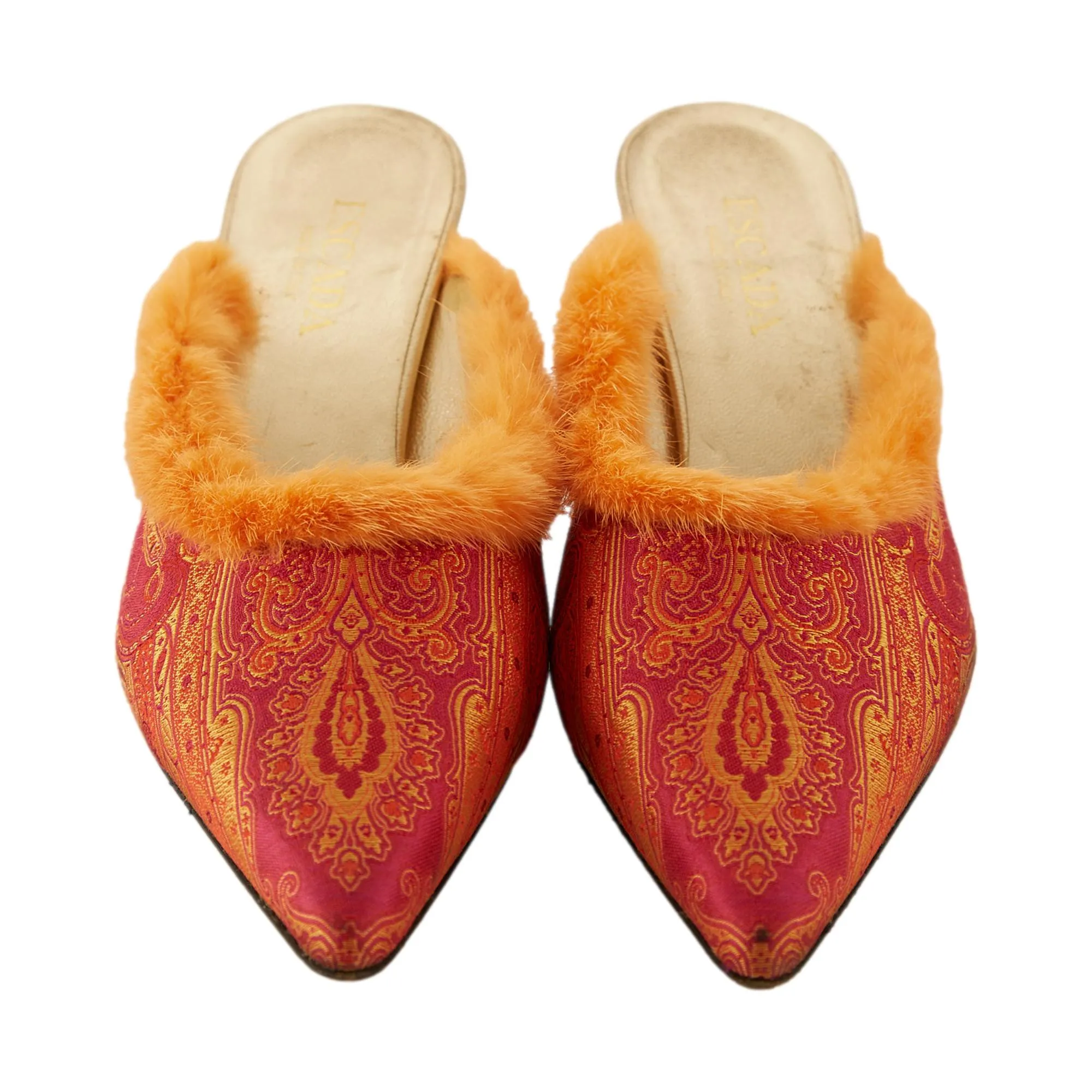 Escada Orange Print Fur Heels