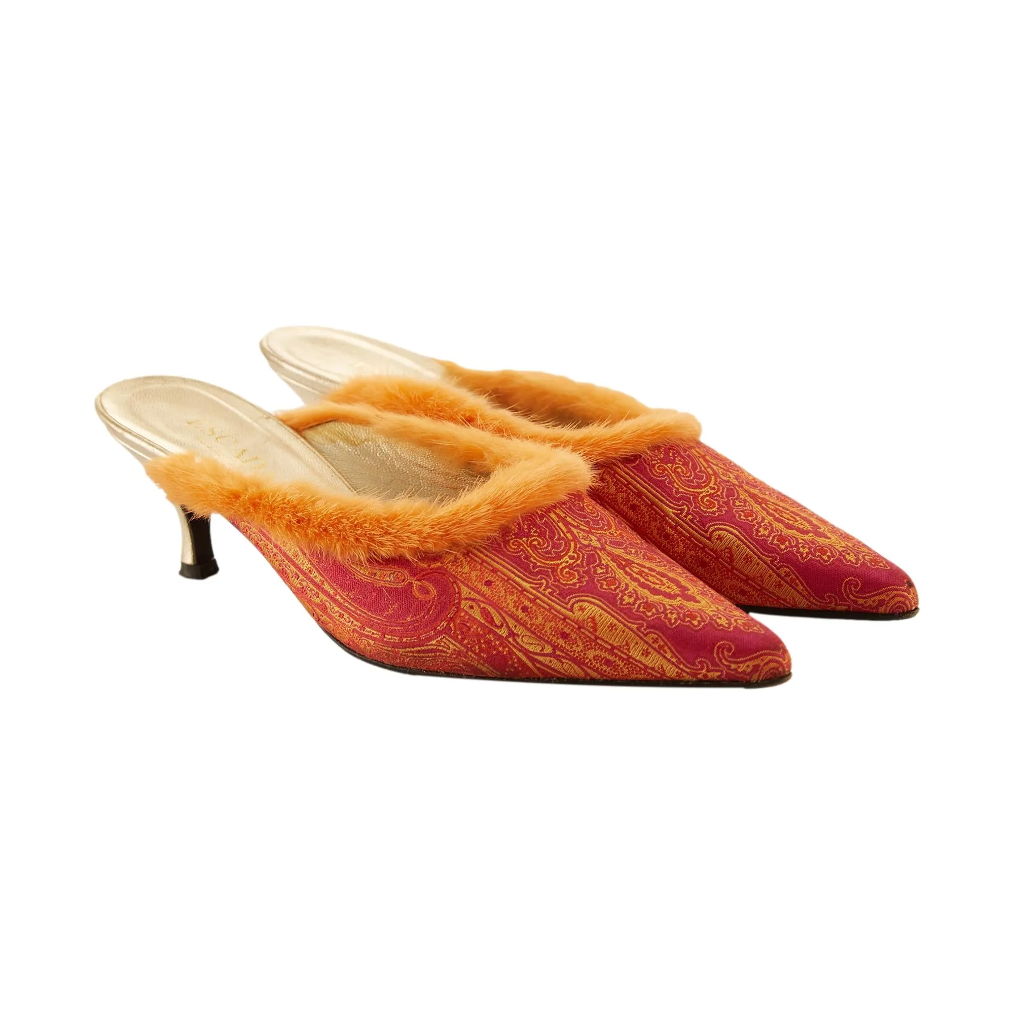 Escada Orange Print Fur Heels