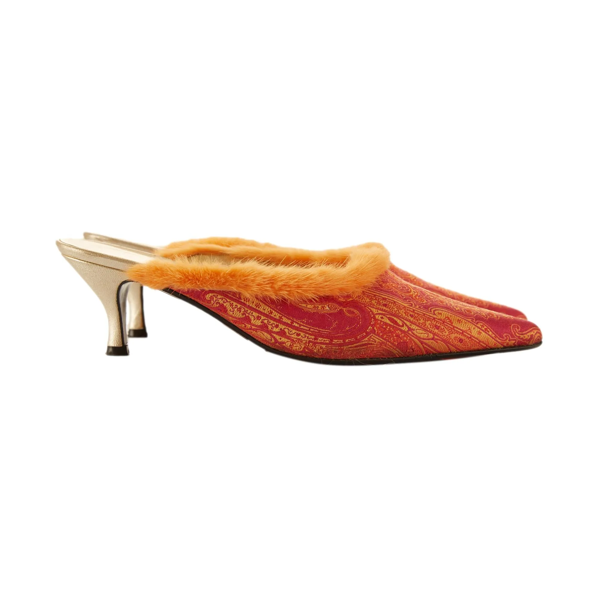 Escada Orange Print Fur Heels