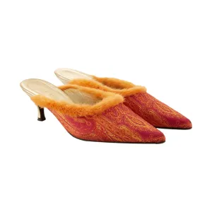 Escada Orange Print Fur Heels