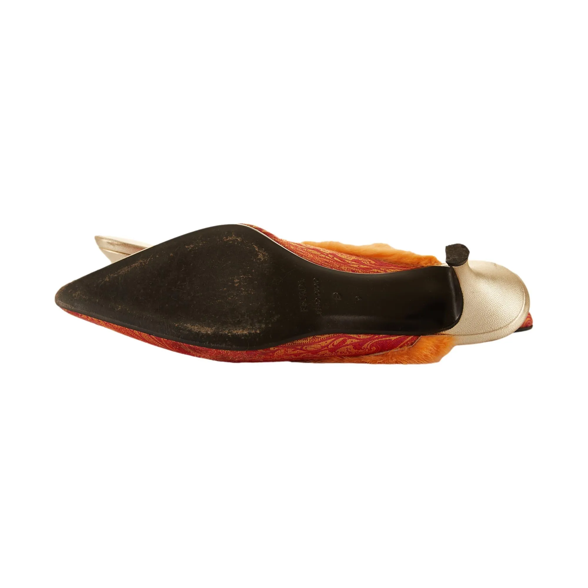 Escada Orange Print Fur Heels