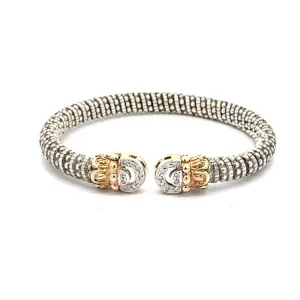 Estate A.Vahan Flex Bangle with Diamonds in Sterling Silver and 14K Yellow Gold