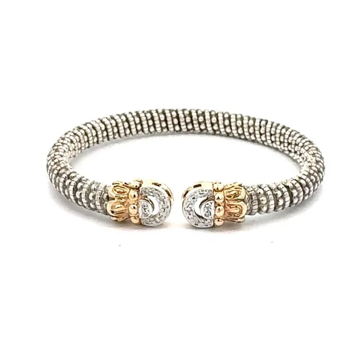 Estate A.Vahan Flex Bangle with Diamonds in Sterling Silver and 14K Yellow Gold