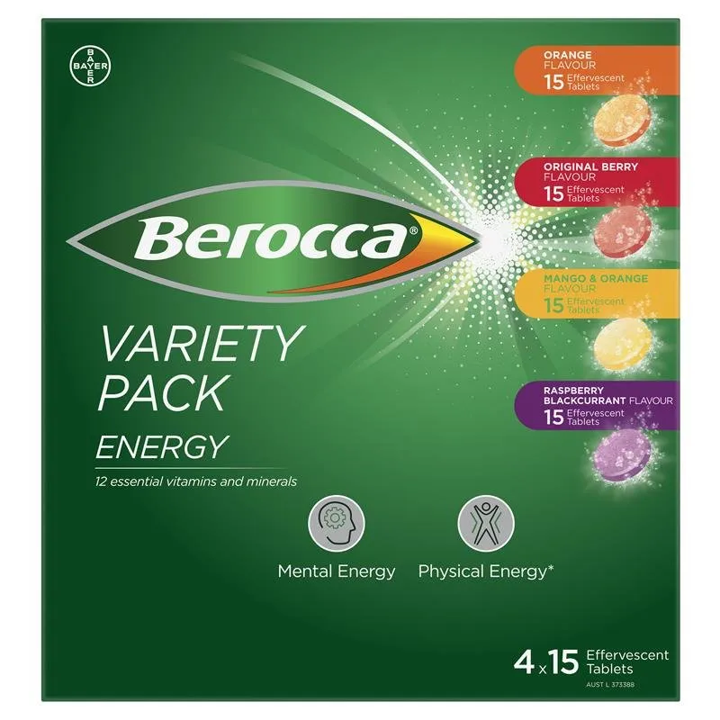 [Expiry: 06/2025] Berocca Energy Variety Pack 60 Effervescent Tablets