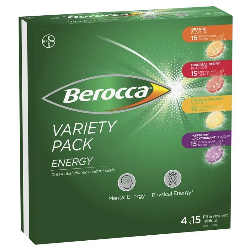 [Expiry: 06/2025] Berocca Energy Variety Pack 60 Effervescent Tablets