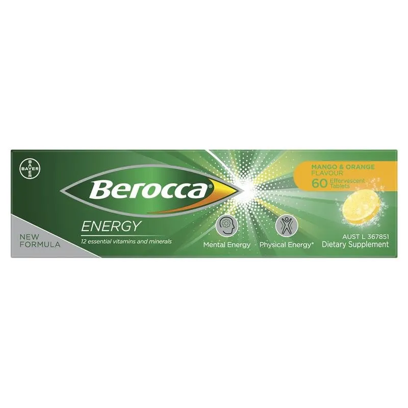 [Expiry: 11/2025] Berocca Energy Mango & Orange 60 Effervescent Tablets