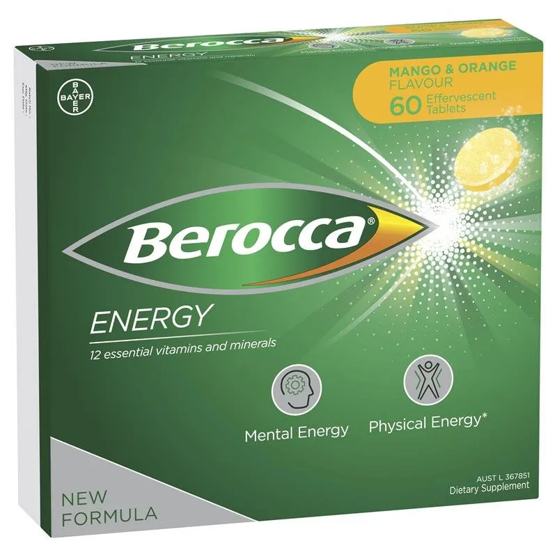 [Expiry: 11/2025] Berocca Energy Mango & Orange 60 Effervescent Tablets