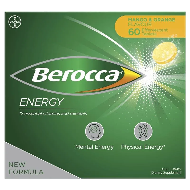[Expiry: 11/2025] Berocca Energy Mango & Orange 60 Effervescent Tablets
