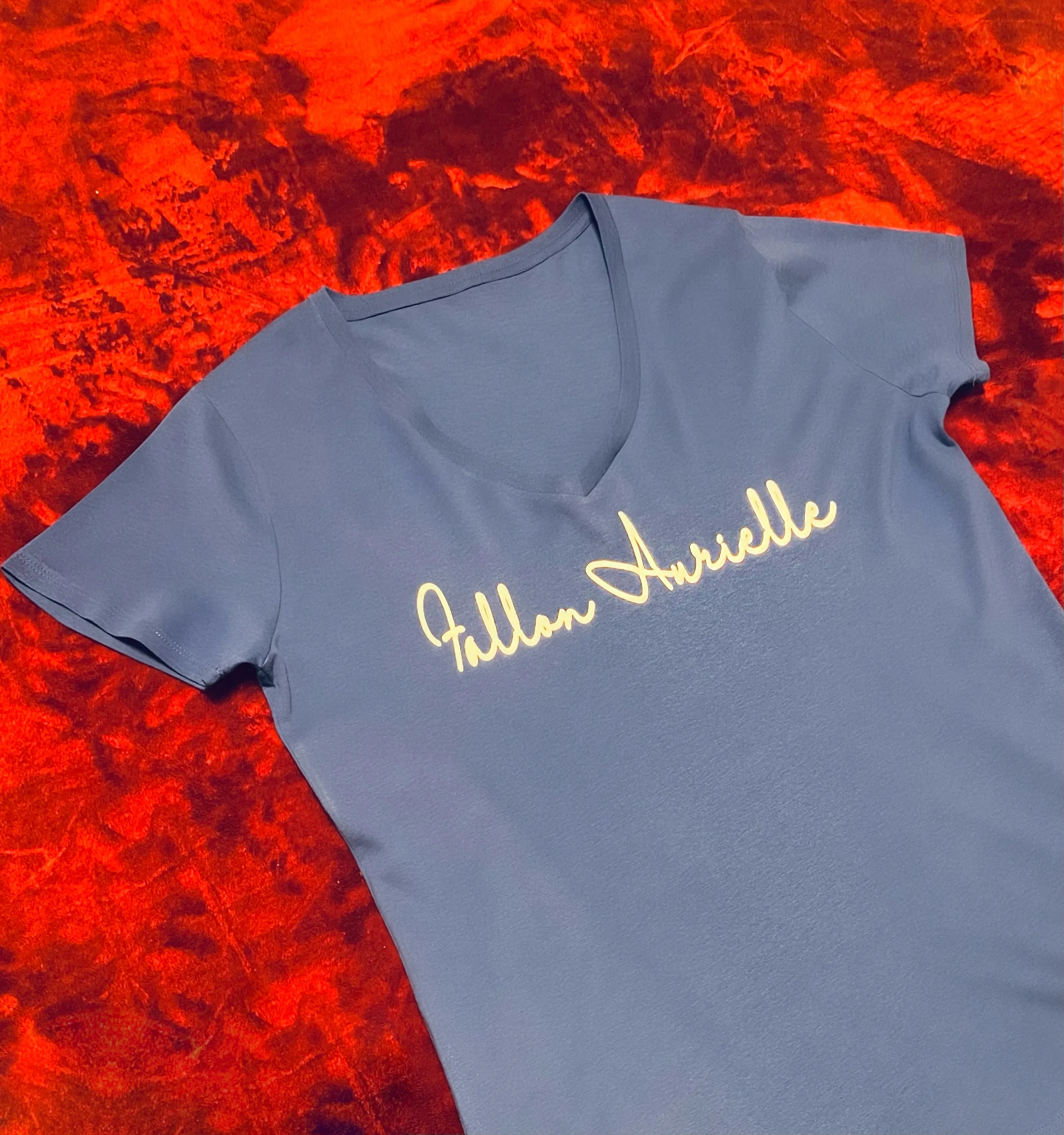 Fallon Aurielle Unisex Signature Classic V-Neck T-Shirt (Royal Blue & White)